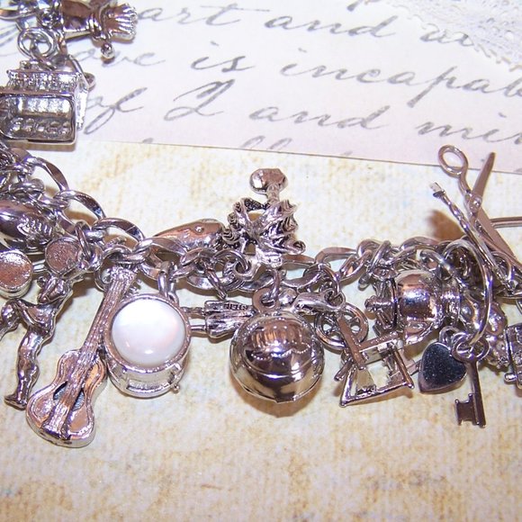 Single Link Sterling Silver Charm Bracelet Loaded with 42 Different Charms - Picture 8 of 9